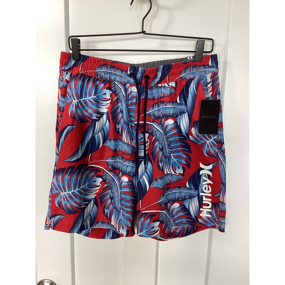 NWT Hurley‎ Men's Rainforest Aop Volley Swim Shorts Beach Red Blue Size Medium